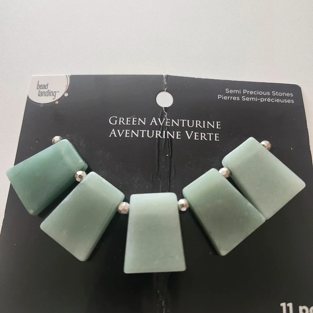 Bead Landing Green Aventurine Semi Precious Stones Rectangular Focal Beads 11pc